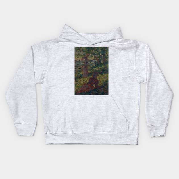 Woman in a Park by Georges-Pierre Seurat Kids Hoodie by Classic Art Stall